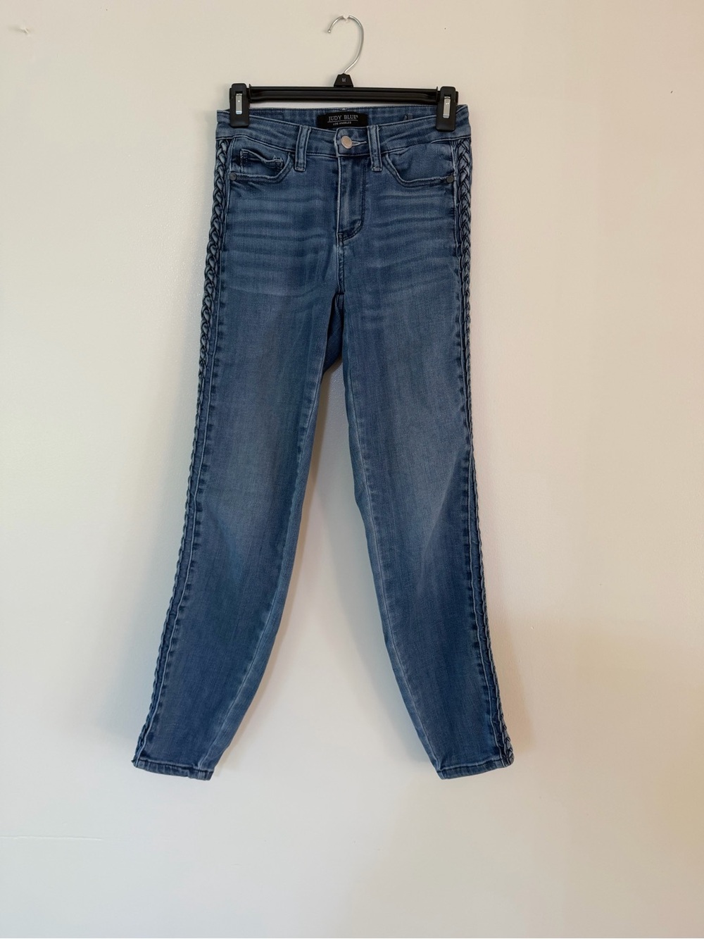 Judy Blue Medium Blue Braided Side relaxed fit Jeans